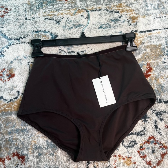 NWT🔖Solid & Striped Bikini Bottom Bowtie Velvet Brown High-rise Brigitte - Picture 5 of 8